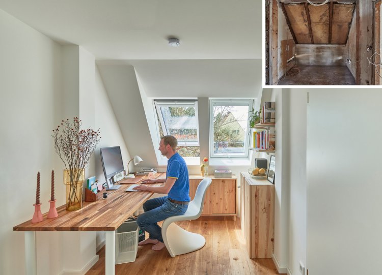 helle Home Office-Ecke unter dem Dach