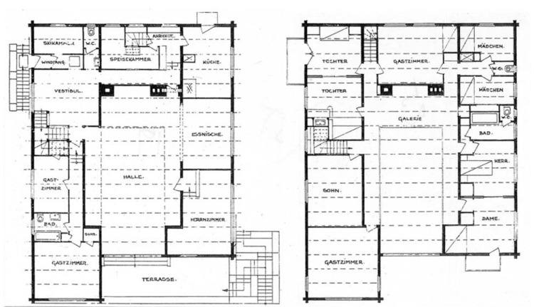 Architektonische Skizzen des Looshauses Erdgeschoss und Obergeschoss