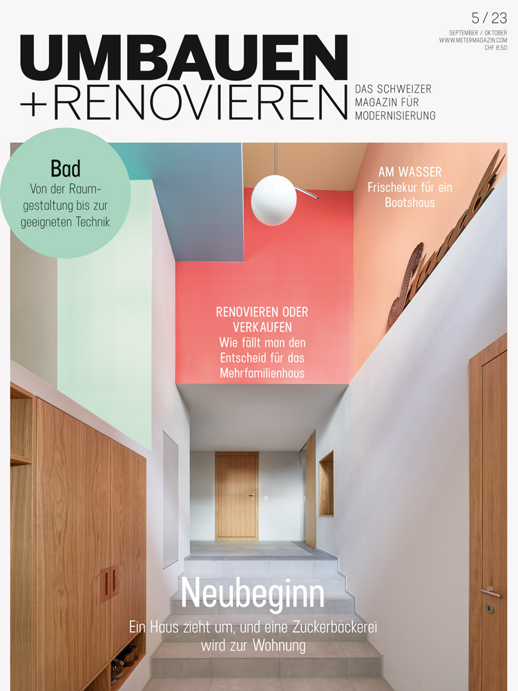 Titelbild von Umbauen+Renovieren, das einen Eingangsbereich mit farbigen Flächen zeigt