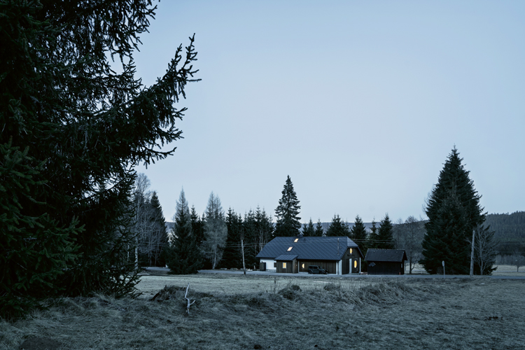 Altes Haus am Rande eines Waldes in der Dämmerung