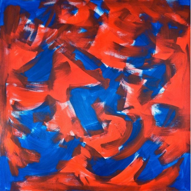 Abstraktes Gemälde in rot-blau.