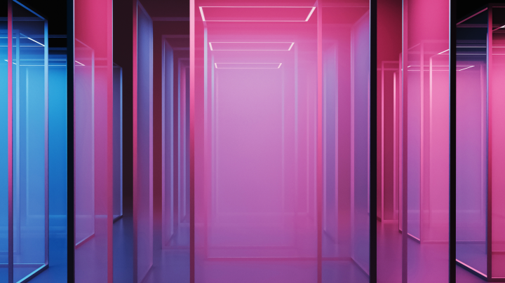 Foto einer minimalistischen Installation aus pinkfarbenem Licht