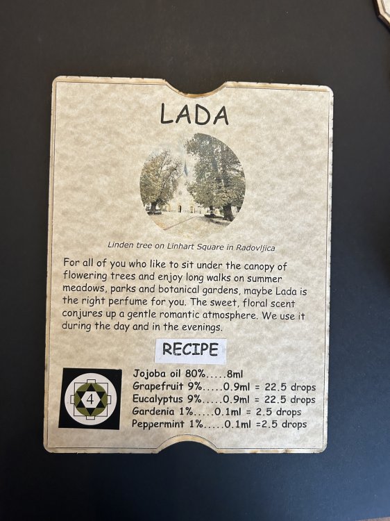 Rezeptzettel für ein Parfum.