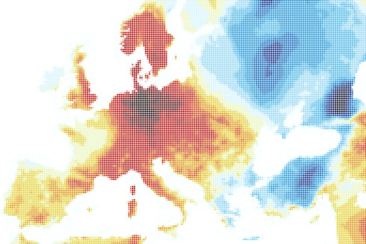 Eine Kartografie von Europa zeigt die steigenden Temperaturen unserer Städte.