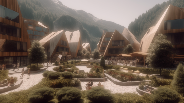 AI generierte Häuser in den Alpen.